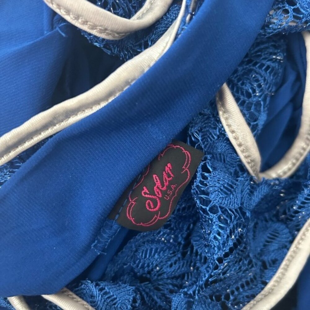 Royal Blue Lace Halter Bodycon Mini Dress - Picture 6 of 6